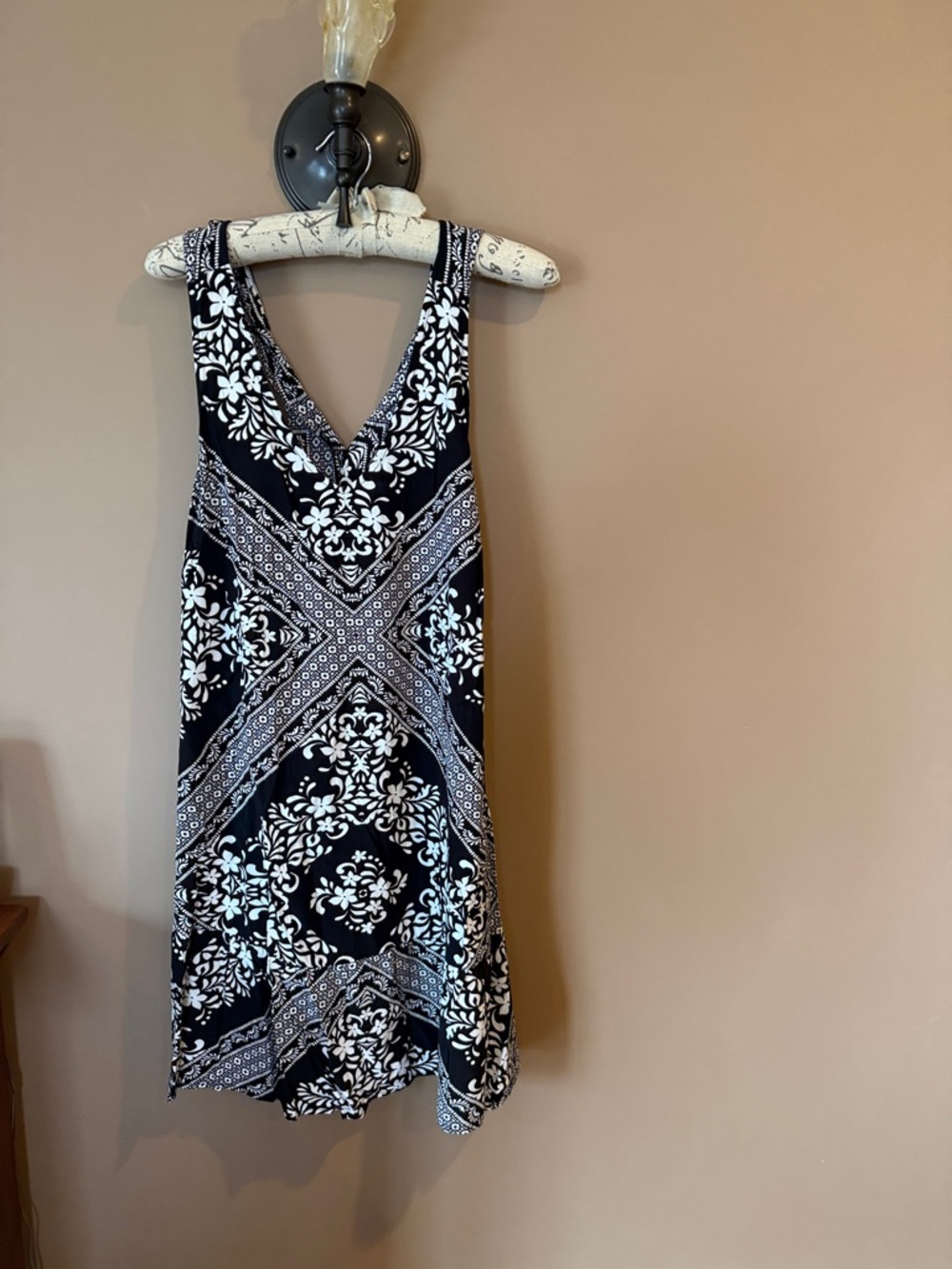 LOFT Black and White Bandana-Print V-Neck Midi Dress